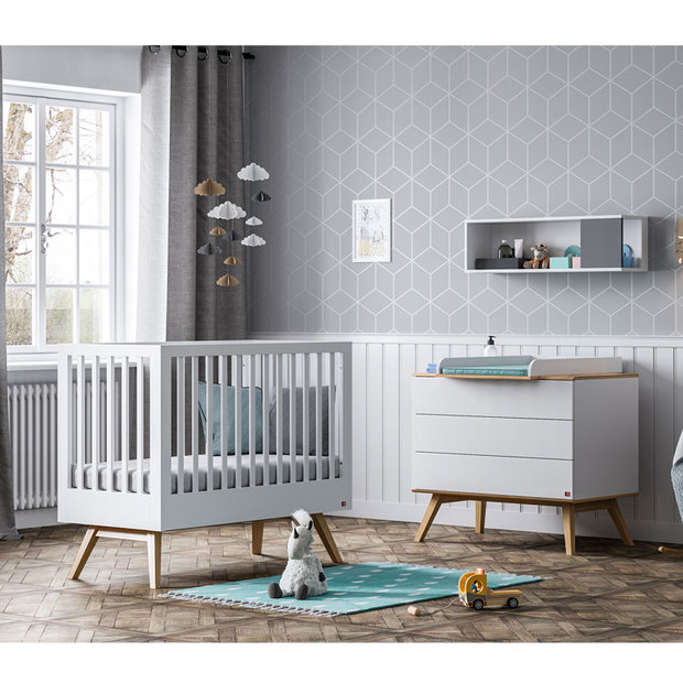 Chambre DUO Lit 60x120 Commode NATURE Blanc VOX