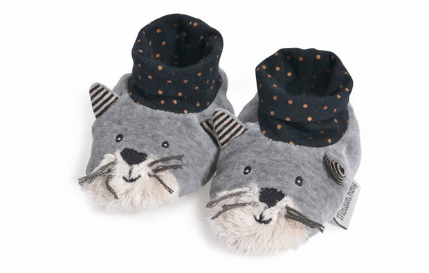 Chaussons chat gris Fernand Les Moustaches MOULIN ROTY