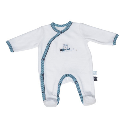 Pyjama Velours Blanc/Turquoise 1mois NEW LAZARE SAUTHON Baby déco