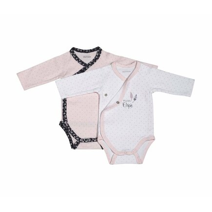 Lot de 2 bodies 1mois blanc/rose Miss Fleur de Lune SAUTHON Baby déco - 2