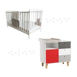 Chambre DUO Lit COSY Blanc+Commode Concept Rouge