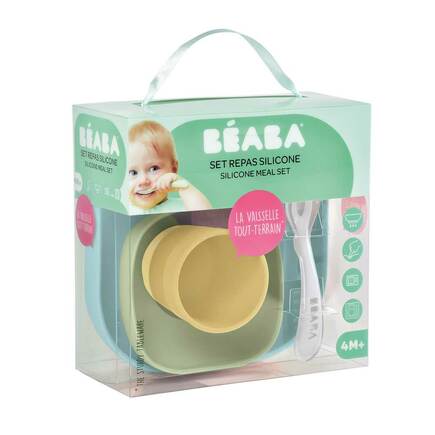 Set 4 pièces vaisselle silicone jaune BEABA - 2