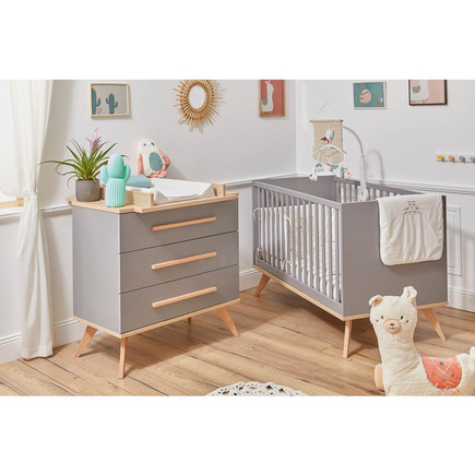 Chambre DUO Lit 70x140 + Commode FANON Gris BEBE9 CREATION