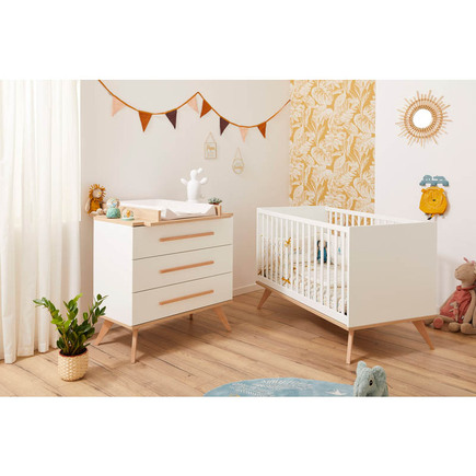 Duo lit bébé et table à langer hêtre brut