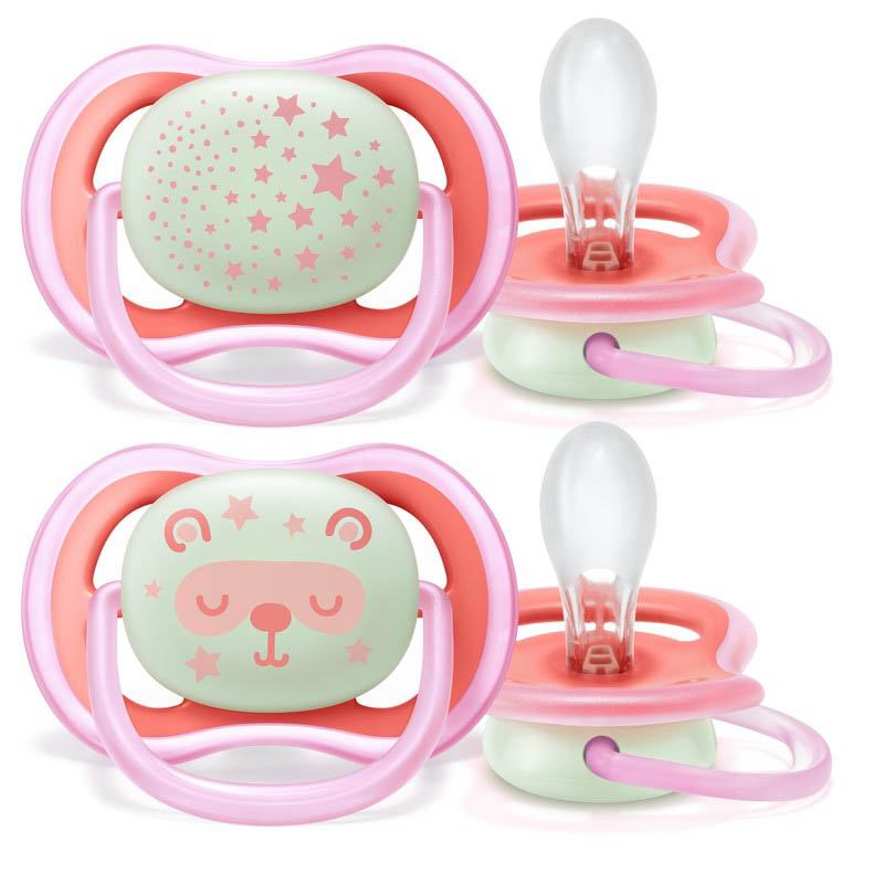 Lot de 2 sucettes nuit ULTRA AIR 6/18 mois Rose AVENT, Vente en ligne de  Sucette