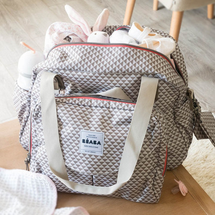 Sac Geneve 2 PLAY PRINT Grey/Corail BEABA, Vente en ligne de Sac à langer