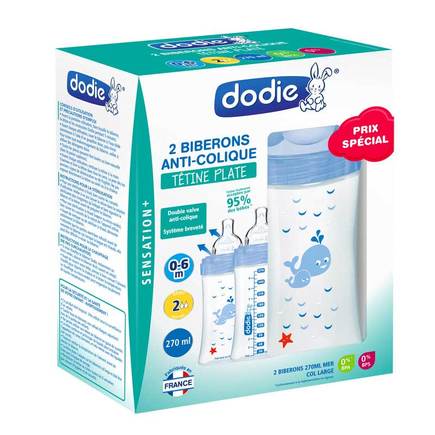 Kit de 2 biberons 270ml débit Moyen SENSATION+ MER DODIE