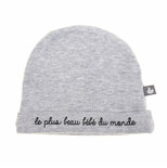 Bonnet de naissance pur coton Le plus beau bébé Gris chiné