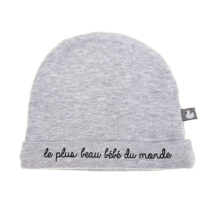 Bonnet de naissance pur coton Le plus beau bébé Gris chiné BB&CO - 2