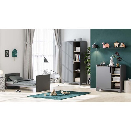 Chambre TRIO Lit 70x140 Commode Armoire LEAF Graphite/Bois VOX - 5