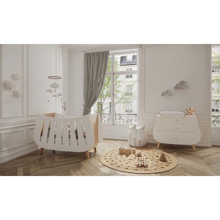 Chambre DUO Lit 60x120 cm Commode à langer Trapèze Blanc Bois  SONGES ET RIGOLADES