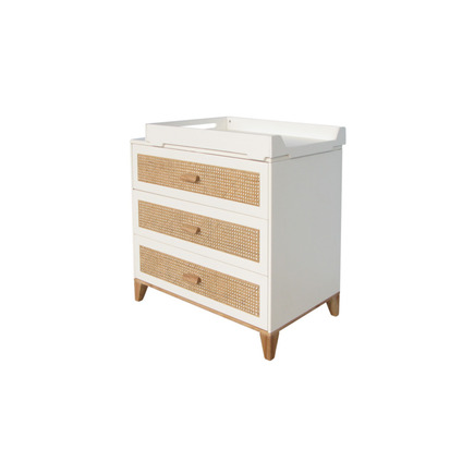 Commode 3 tiroirs Façade cannage rotin NAMI Neige THEO - 3