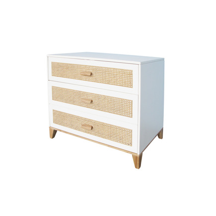 Commode 3 tiroirs Façade cannage rotin NAMI Neige THEO - 5