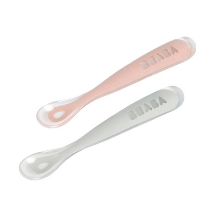 BEABA Cuillère enfant ergonomique silicone 1er âge rose