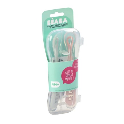 Lot de 2 cuillères 1er âge silicone avec boîte de transport Rose BEABA - 2