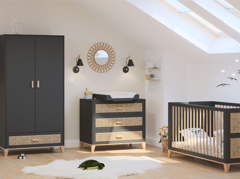 Chambre bébé Nami Onyx avec lit 60 x 120 cm