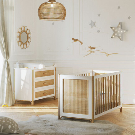Chambre DUO Lit 60x120 Commode OCEANIA Neige THEO