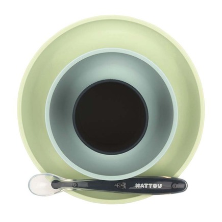 Set assiette en silicone Vert/Bleu (Bol-Verre-Cuillère) NATTOU - 2