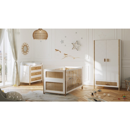 Chambre TRIO Lit 70x140 Commode Armoire OCEANIA Neige THEO