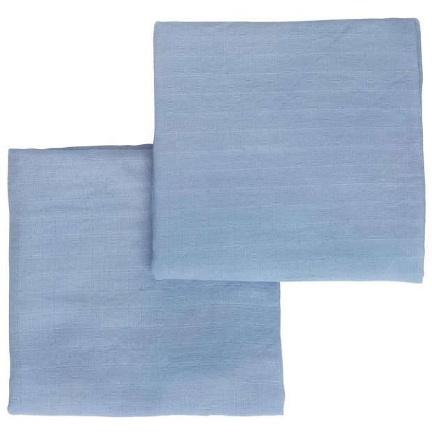 Lot de 2 langes unis GAIA bleu 70x70cm BEBE9 CREATION