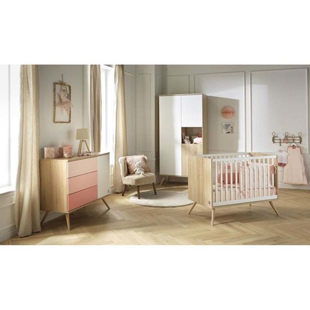 Chambre TRIO Lit 140x70 + Commode Rose + Armoire SEVENTIES SAUTHON