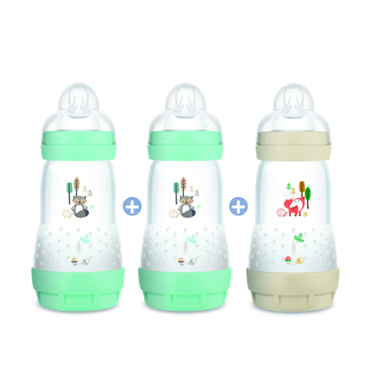 3 Biberons Anti-Colique 260 Ml Débit 2 Nature Aqua MAM