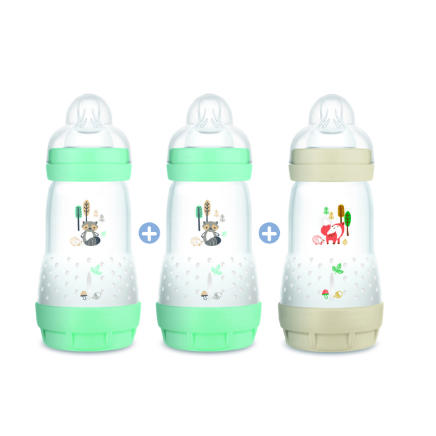 3 Biberons Anti-Colique 260 Ml Débit 2 Nature Aqua MAM
