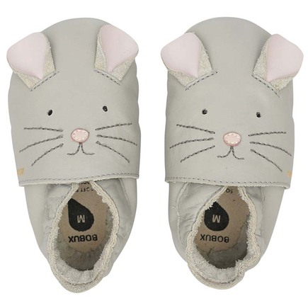 Chaussons en cuir 18-19 soft soles Souris Gris Clair M BOBUX