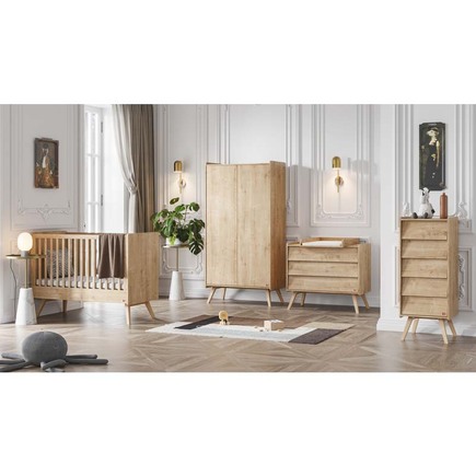 Chambre TRIO VINTAGE Lit 70x140 Commode Armoire Bois VOX