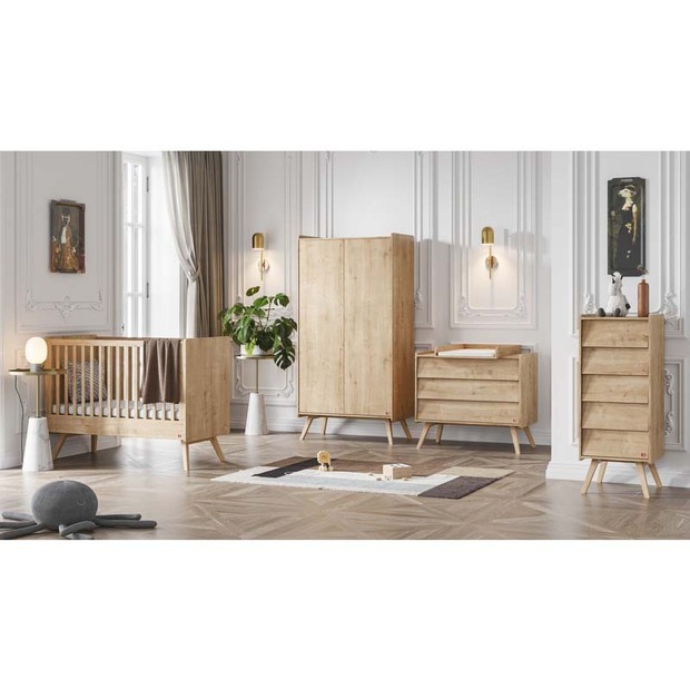 Chambre TRIO VINTAGE Lit 60x120 Commode Armoire Bois VOX