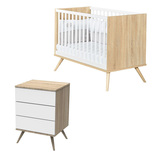 Chambre DUO Lit 120x60 petite commode Blanche SEVENTIES