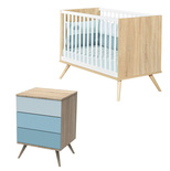 Chambre DUO Lit 120x60 petite commode Bleue SEVENTIES