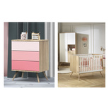 Chambre TRIO Lit 120x60 petite commode armoire Rose SEVENTIES