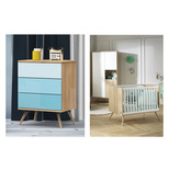 Chambre TRIO Lit 120x60 petite commode armoire Bleue SEVENTIES