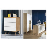 Chambre TRIO Lit 140x70 petite commode armoire Blanche SEVENTIES