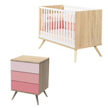 Chambre DUO Lit 140x70 Petite commode Rose SEVENTIES