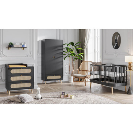 Chambre TRIO Lit 70x140 PARIS Commode Armoire CANNE Noir VOX - 2