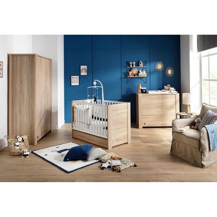 Chambre trio lit bébé 60x120 cm + armoire XL + commode avec plan à