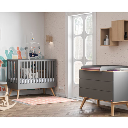 Chambre DUO Lit 70x140 Commode NATURE Gris VOX