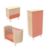 Chambre TRIO Lit 70x140 Commode Armoire GALOPIN Corail