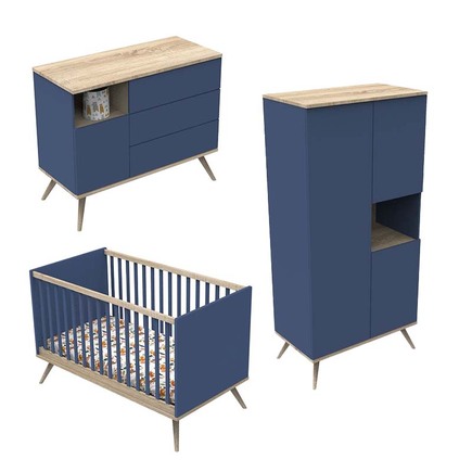 Chambre TRIO Lit 70x140 Commode Armoire Boréale Bleu Nuit SAUTHON ORIGINAL 