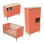 Chambre TRIO Lit 70x140 Commode Armoire Boréale Corail