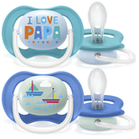 Lot de 2 Sucettes ULTRA aérées 6/18 mois Bleu I LOVE PAPA/Bateau