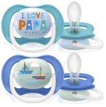 Lot de 2 Sucettes ULTRA aérées 6/18 mois Bleu I LOVE PAPA/Bateau