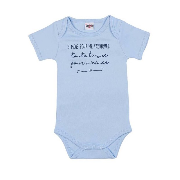 Body manches courtes "9 mois pour me fabriquer" bleu 12 mois BB&CO