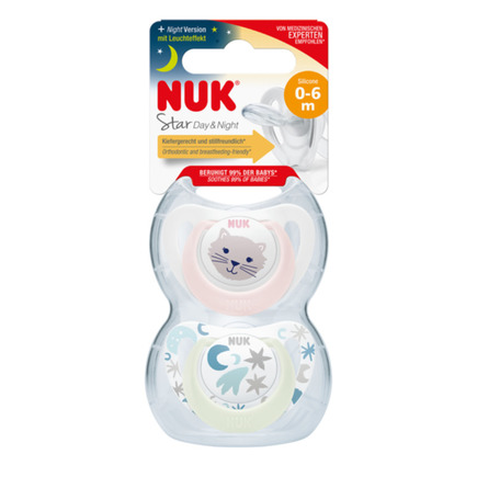 2 Sucettes STARLIGHT 0-6m Fille NUK, Vente en ligne de Sucette