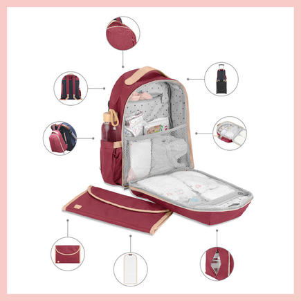 Le Pyla Burgundy multi-pocket Changing Backpack BABYMOOV - 9