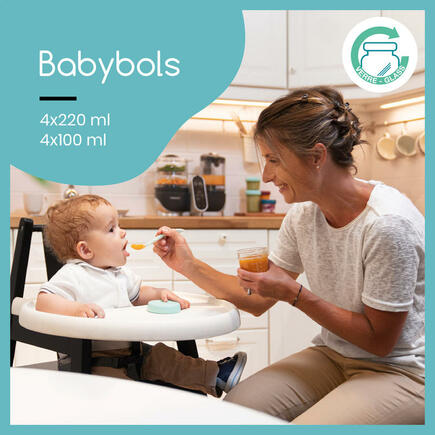 Babybols - 8 Pots de Conservation en Verre 100 & 220 ml - Hermétiques -  Livret Recettes Bio inclus BABYMOOV