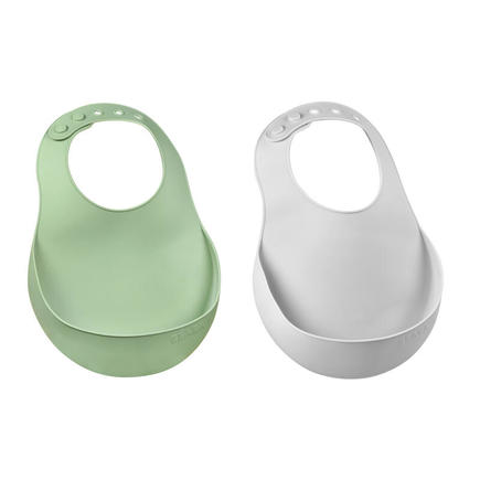 Lot de 2 Bavoirs silicone Light Mist/Sage Green BEABA