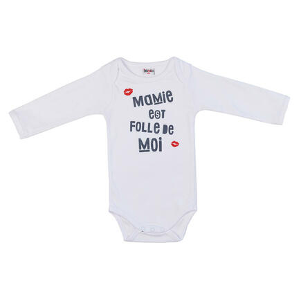 Body Manches Longues "Mamie est folle de moi" Taille 12 Mois Blanc BB&CO